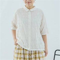 【Cloudnine】半袖Tシャツ 裾ゴム入り 前開き(02IVORY)