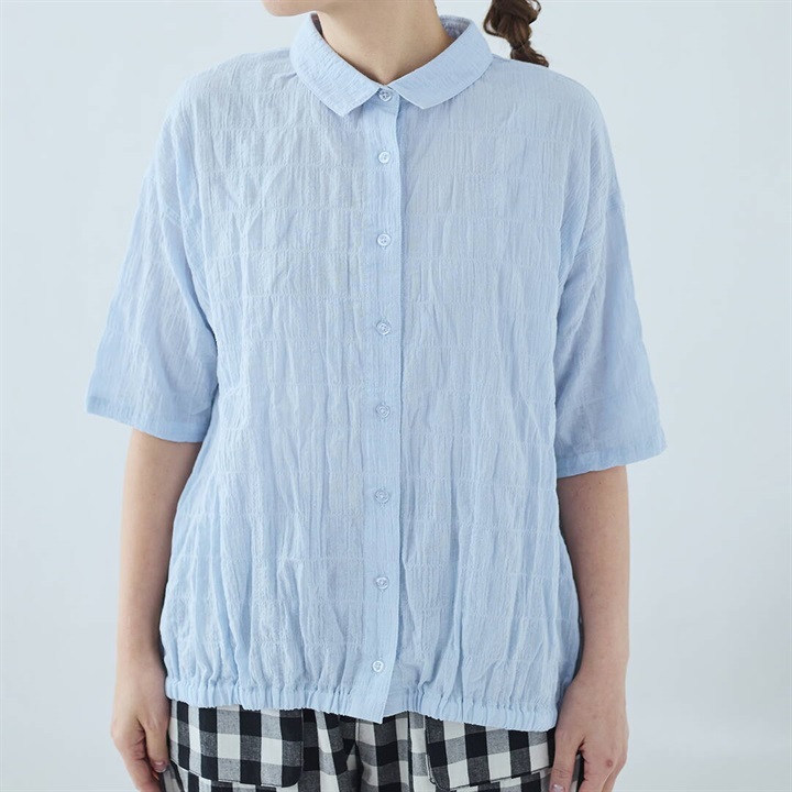 【Cloudnine】半袖Tシャツ 裾ゴム入り 前開き(80BLUE)