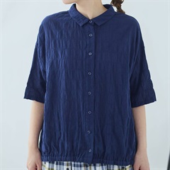 【Cloudnine】半袖Tシャツ 裾ゴム入り 前開き(85NAVY)