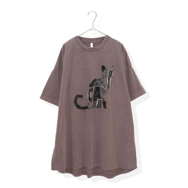 【Lupilien】半袖Tシャツ デニムパッチワーク 天竺パウダー加工