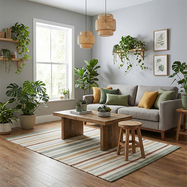 てんとてんオリジナル ハーフフロアラグ 90×130cm Botanical GREEN