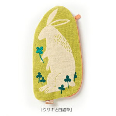 【moritaMiW】 ポーチ A(ウサギと白詰草)