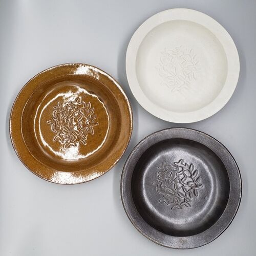 大皿 銘々皿 民芸 益子焼 グレー 深皿 計10枚セット 丸紋 笹