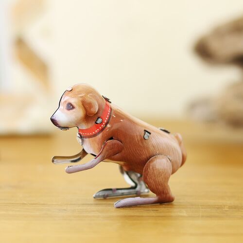 ぜんまい仕掛けのブリキのおもちゃ ドッグ