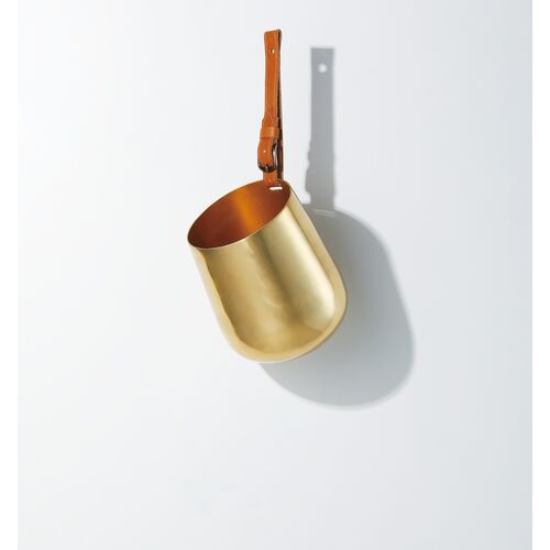 鉢カバー｜【CLOVER】 Aluminium Leather Hanging Planter with Leather Gold 【海外製】