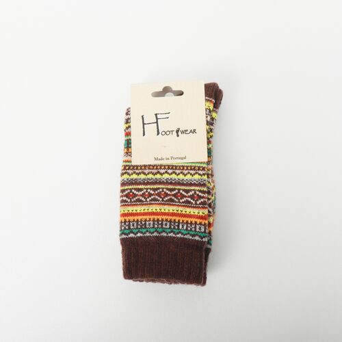 ソックス｜【HFOOTWEAR】 FAIR ISLE ウール混 2023年 【ポルトガル製】(BROWN)