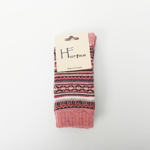 ソックス｜【HFOOTWEAR】 FAIR ISLE ウール混 2023年 【ポルトガル製】(PINK)