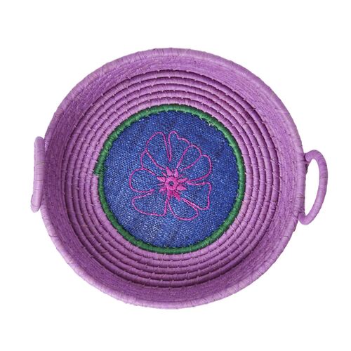 【rice】 Raffia Round Flower Embroidery バスケット