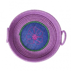 【rice】 Raffia Round Flower Embroidery バスケット(ラベンダー)