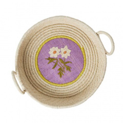 【rice】 Raffia Round Flower Embroidery バスケット(ナチュラル)