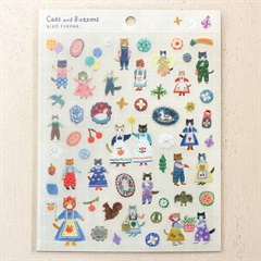 【cozyca products】 Aiko Fukawa クリアシールシート(Cats and Buttons)