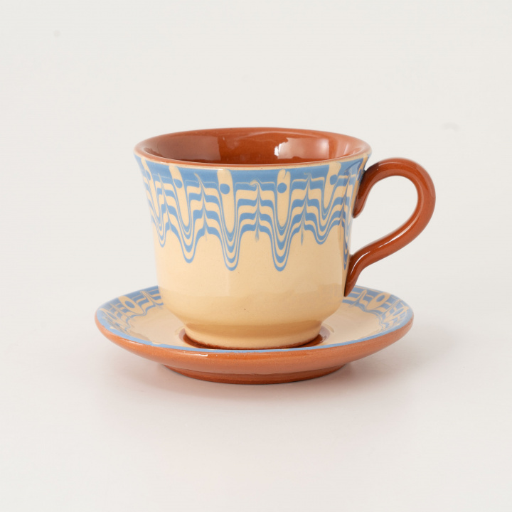 カップ＆ソーサ―｜【Troyan Pottery】 Monotones Series No.370M BlueLine 【ブルガリア製】