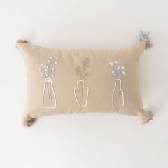 ミニピロー｜【Ne WORKS】 -Embroidery Flower- Mini Pillow 【インド製】(BROWN)