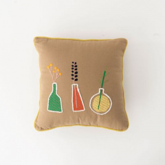 クッション｜【Ne WORKS】 -Embroidery Flower- Square Cushion 30×30cm 【インド製】(BROWN)