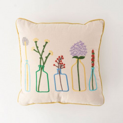 クッション｜【Ne WORKS】 -Embroidery Flower- Square Cushion 45×45cm 【インド製】(BEIGE)