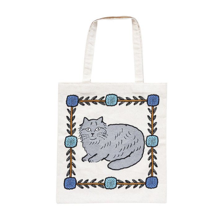 トートバッグ｜【松尾ミユキ】 Embroidery Tote bag Matsuo Miyuki(Gray cat/110511)