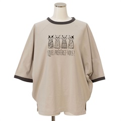 【Lupilien】 猫マトリョーシカラグラン配色Tシャツ(009GRAYGE)