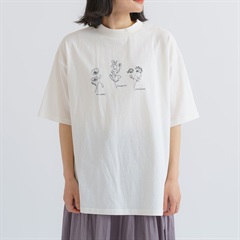 【M.M.O】 フラワー刺繍5分袖チュニックTシャツ(02オフホワイト)