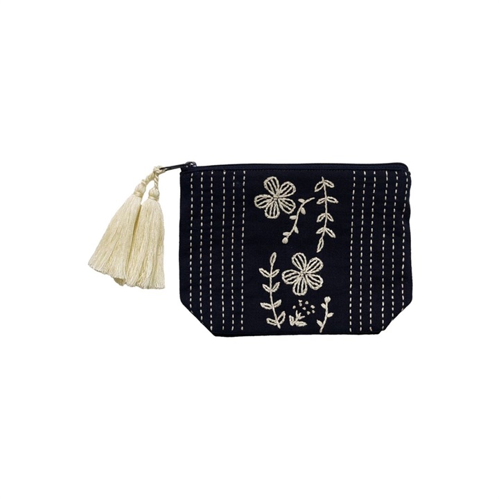 People Tree】花柄カンタ刺繍タッセル付きポーチ｜てんとてん