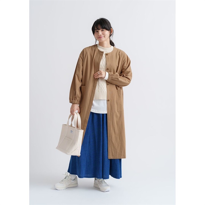 【M.M.O】コットンワッシャー ノーカラーコートワンピース