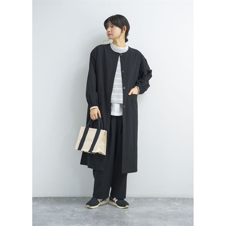 【M.M.O】コットンワッシャー ノーカラーコートワンピース