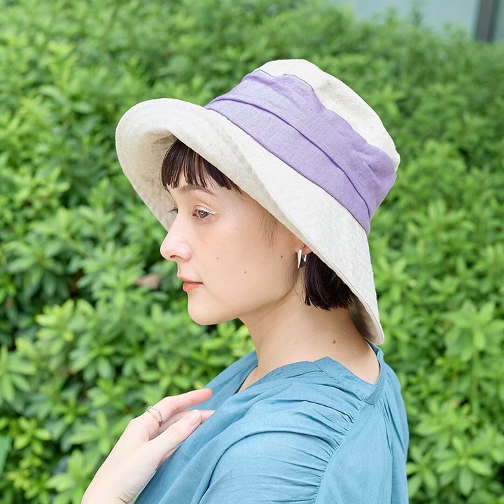 【shesay】折りたためて洗える リネンツイストクロスハット