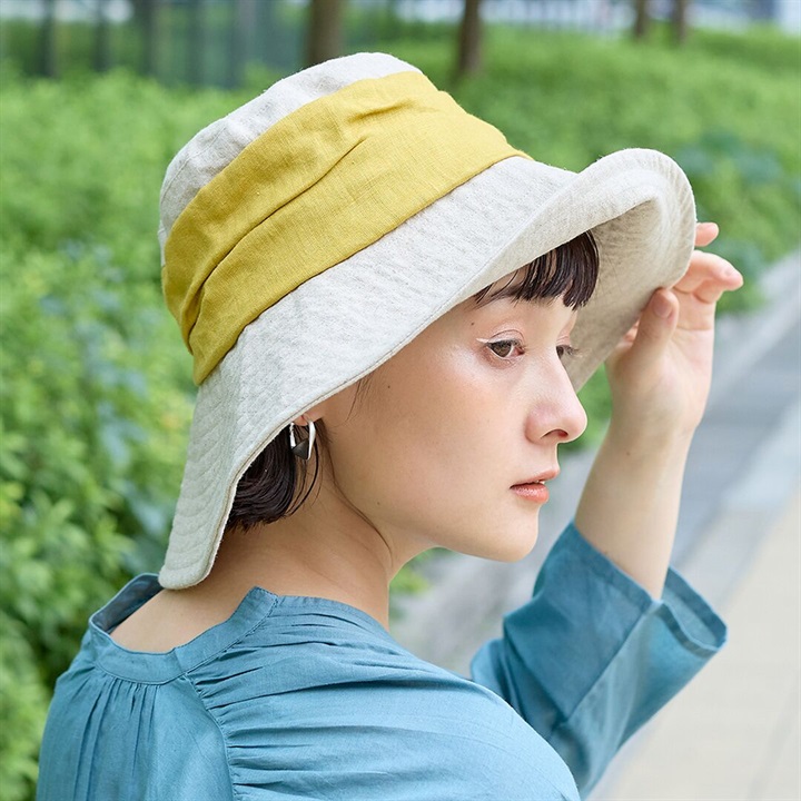 【shesay】折りたためて洗える リネンツイストクロスハット