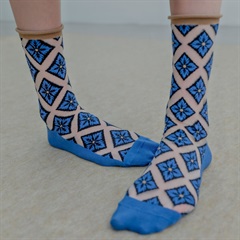 【2nd PALETTE】クルー丈 シースルーオーガニックコットンソックス blue_deco(blue_deco)