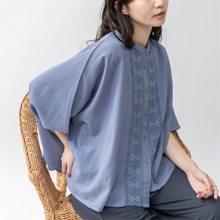 【M.M.O】綿麻レーヨン刺繍ブラウス