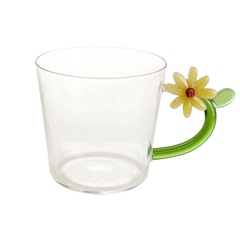 フラワーモチーフ付きガラスマグ 280ml(イエロー)