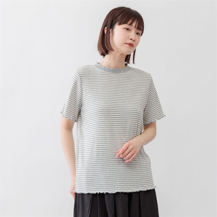 【M.M.O】パターンメッシュ半袖ボーダーTシャツ