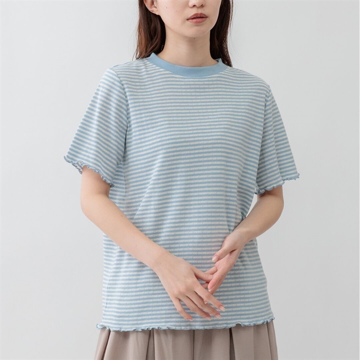 【M.M.O】パターンメッシュ半袖ボーダーTシャツ