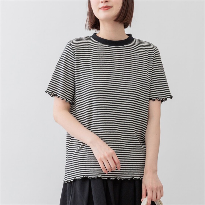 【M.M.O】パターンメッシュ半袖ボーダーTシャツ