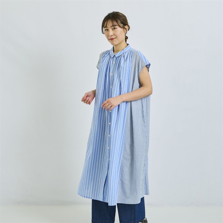 【Cloudnine】シャツ衿フレンチスリーブワンピース