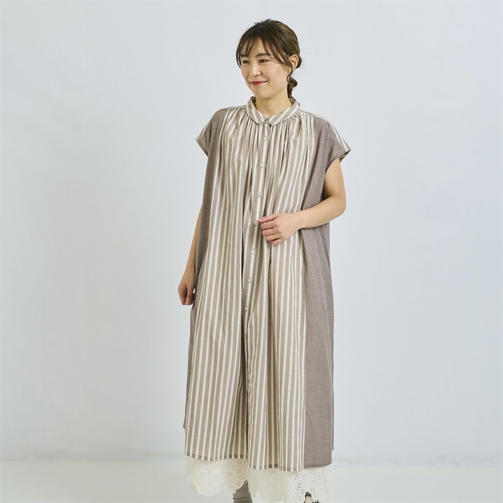 【Cloudnine】シャツ衿フレンチスリーブワンピース