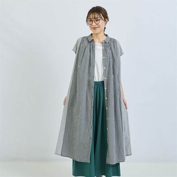 【Cloudnine】シャツ衿フレンチスリーブワンピース