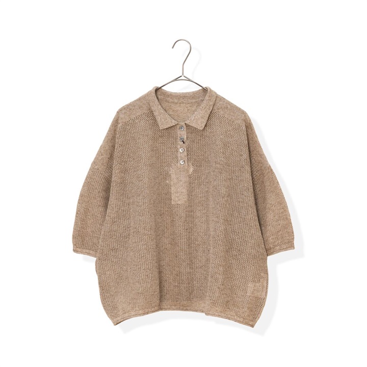 【：YURK Geniet van】鹿の子編み半袖ポロニット