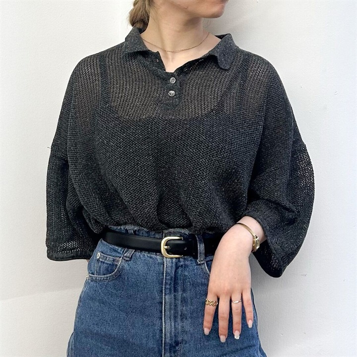 【：YURK Geniet van】鹿の子編み半袖ポロニット