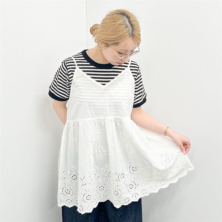 【POU DOU DOU】スカラップシフリー刺繍ビスチェ