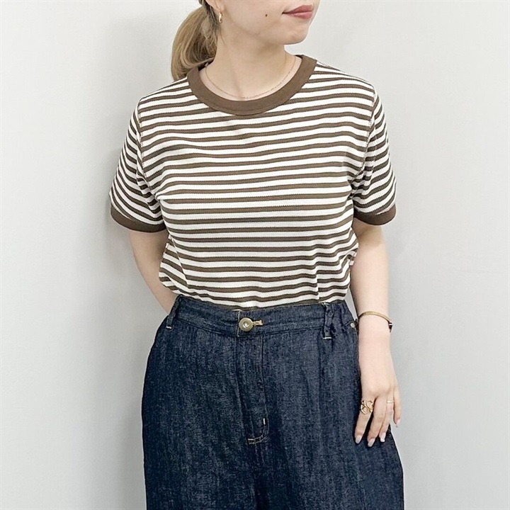 【POU DOU DOU】ハニカムボーダー半袖Tシャツ