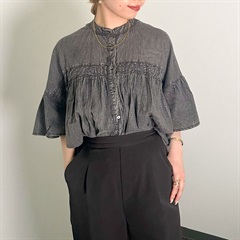 Noia ケミカルウォッシュ5分袖ブラウス