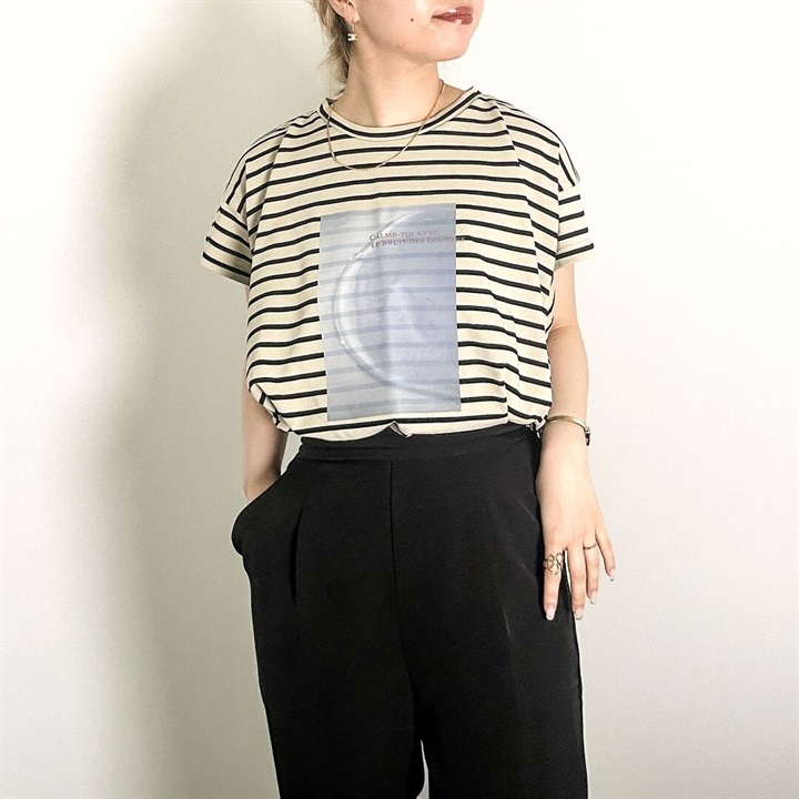 【MAFRAIS】ボーダープリントロゴ半袖Tシャツ