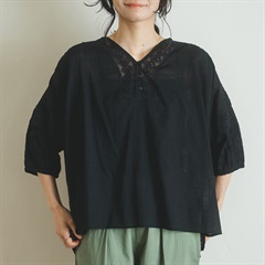 【M.M.O】レース切替5分袖ブラウス