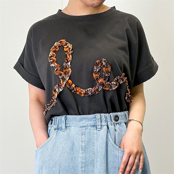 【ista-ire】チェックフリル半袖Tシャツ