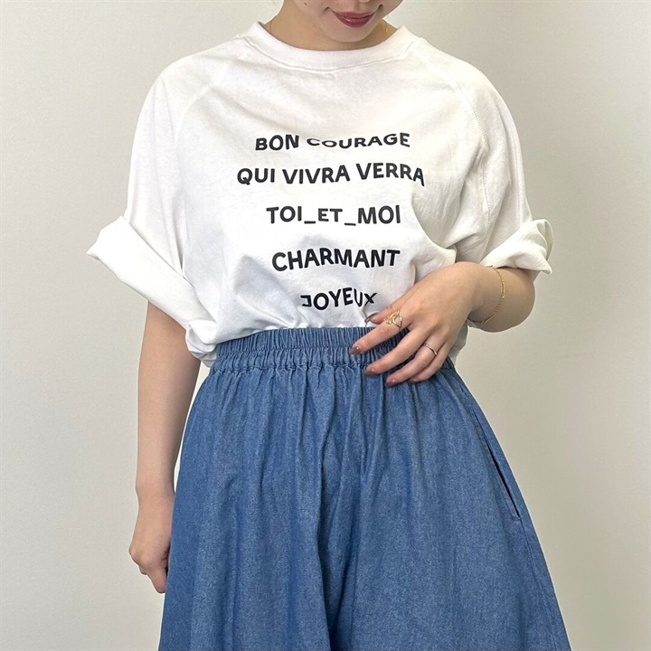 【POU DOU DOU】ロゴプリントラグラン5分袖Tシャツ