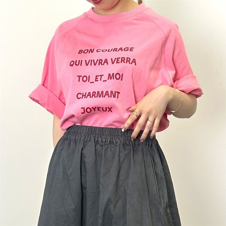 【POU DOU DOU】ロゴプリントラグラン5分袖Tシャツ