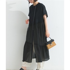 【Lupilien】シアードッキング半袖ワンピース(006.BLACK)