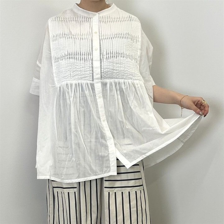 【Lupilien】Cotton voile pintuck blouse コットンボイルピンタック半袖ブラウス