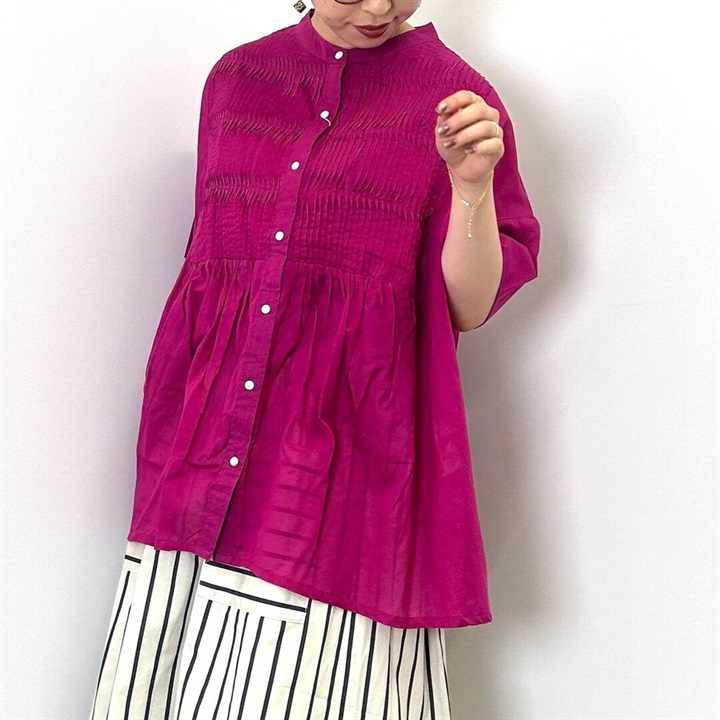 【Lupilien】Cotton voile pintuck blouse コットンボイルピンタック半袖ブラウス