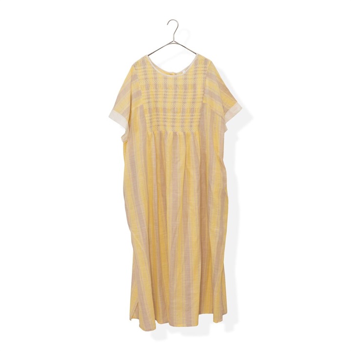 【Lupilien】Slab stripe 2way スモッキング刺しゅう半袖ワンピース